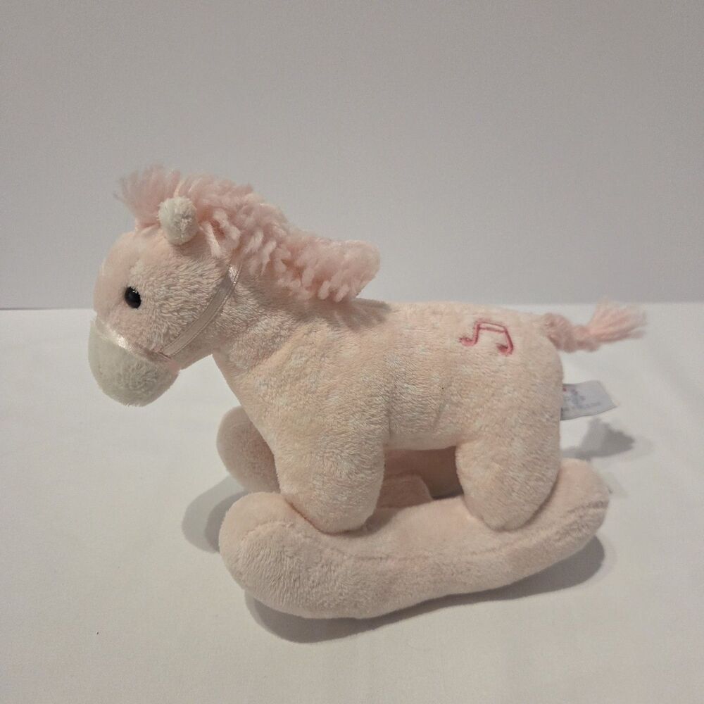 Aurora Baby Plush 7" Rocking Horse Pink White Polka Dot Stuffed Musical Toy